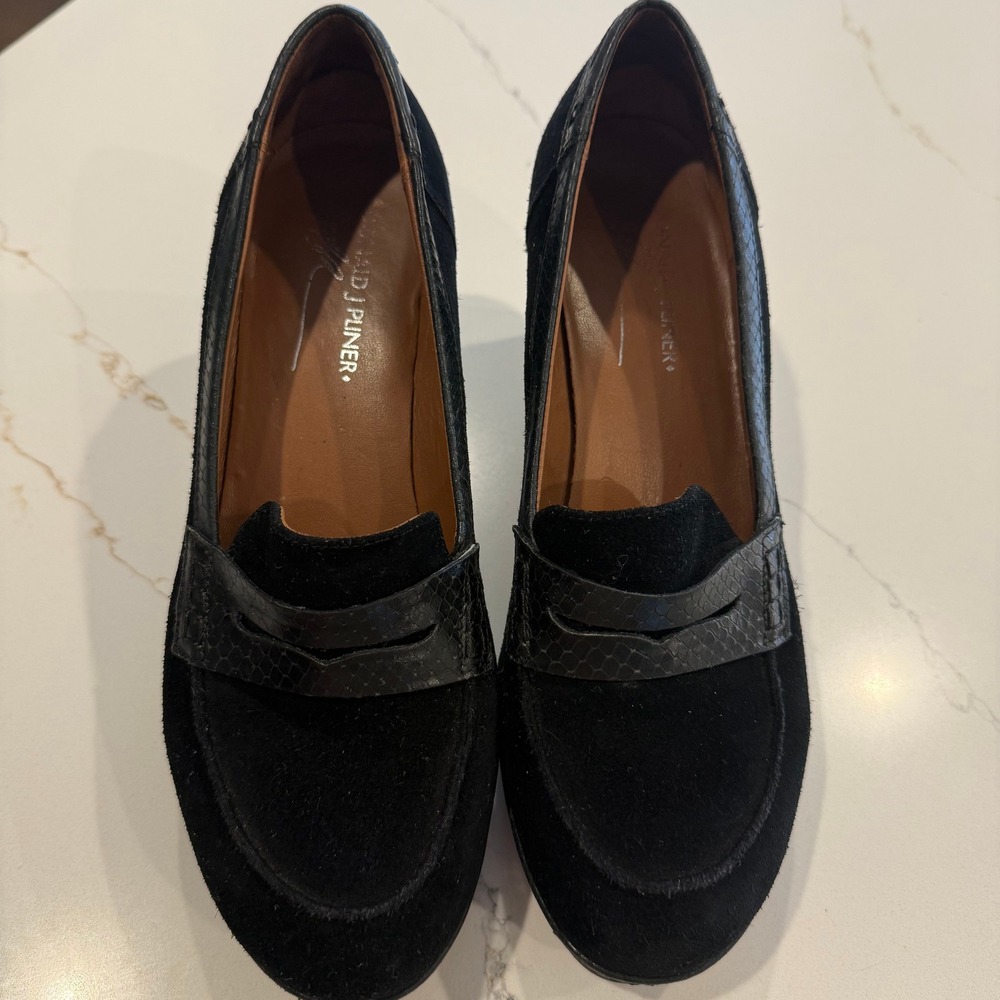 Platform Wedge Donald J Pliner Geniva Black Suede Penny Loafers 8.5M